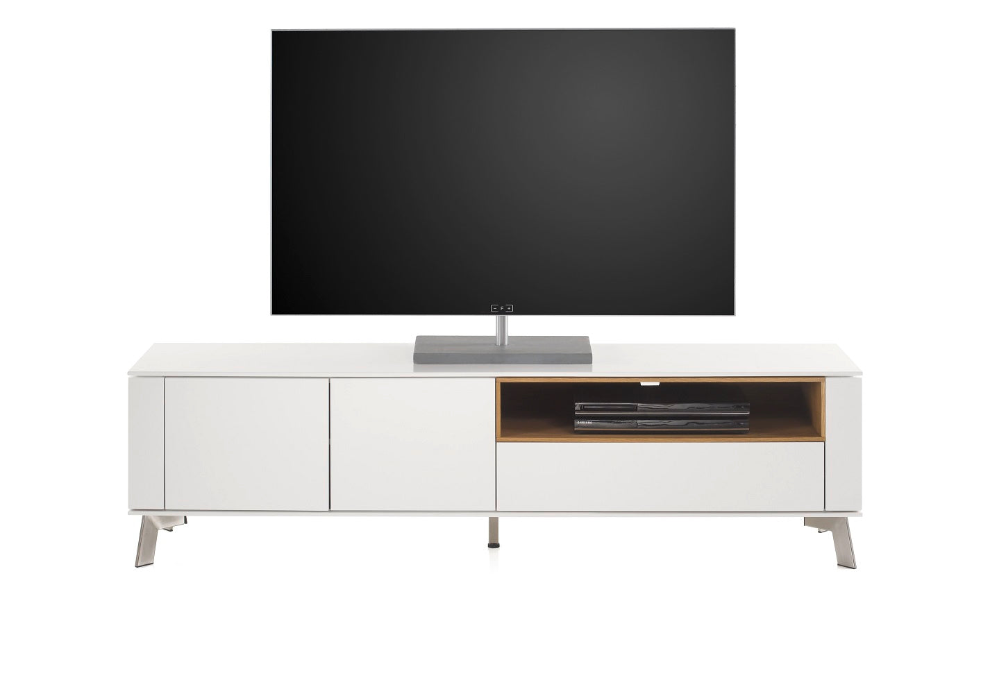 TV-Schrank Lowboard Asteiche-massiv holz matt lackiert weiß modern 180 cm Belava