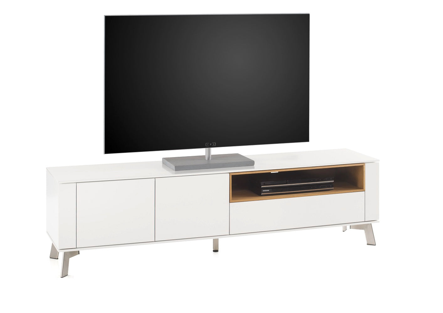 TV-Schrank Lowboard Asteiche-massiv holz matt lackiert weiß modern 180 cm Belava