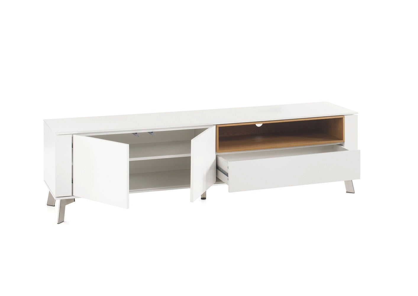 TV-Schrank Lowboard Asteiche-massiv holz matt lackiert weiß modern 180 cm Belava
