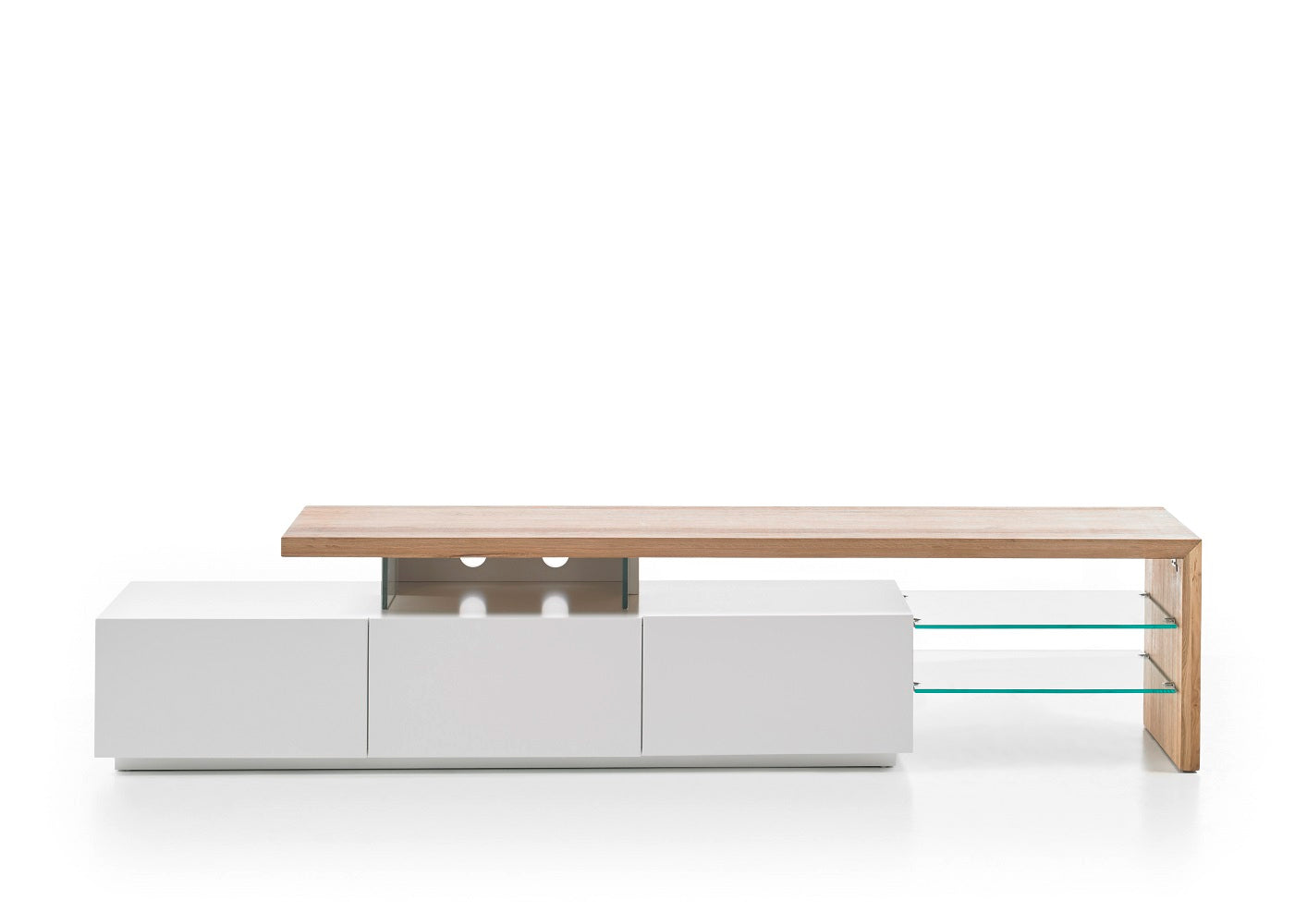 TV-Schrank Lowboard I Asteiche-massiv holz matt lackiert weiß stil 204 cm Alimo