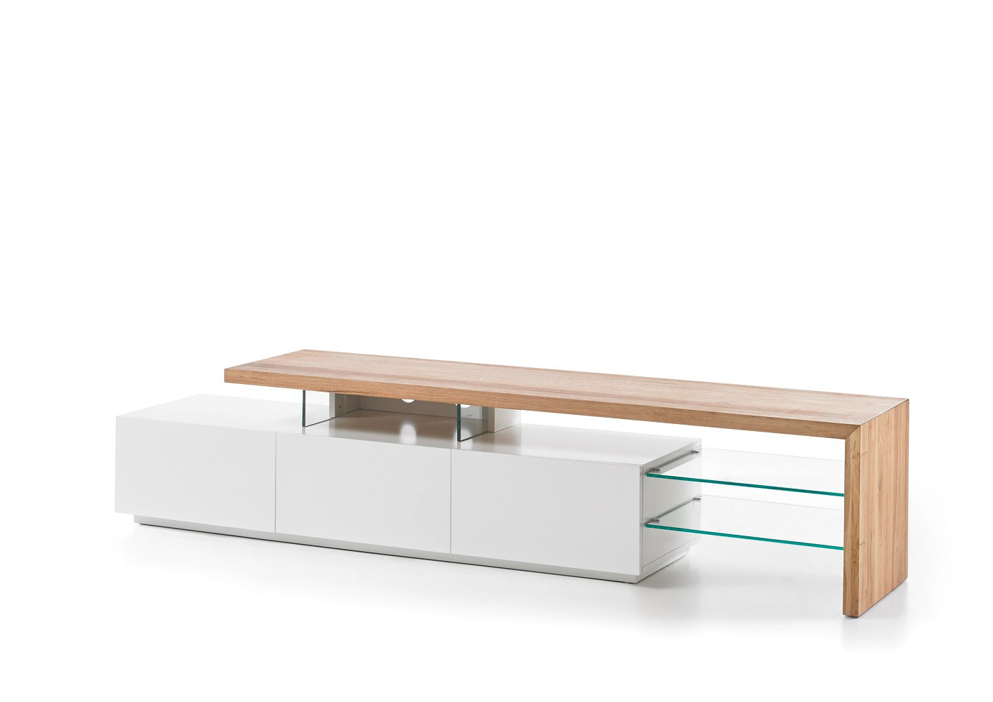 TV-Schrank Lowboard I Asteiche-massiv holz matt lackiert weiß stil 204 cm Alimo