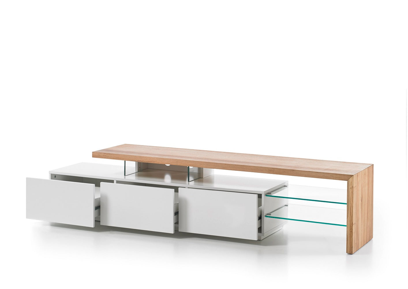 TV-Schrank Lowboard I Asteiche-massiv holz matt lackiert weiß stil 204 cm Alimo