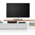 TV-Schrank Lowboard I Asteiche-massiv holz matt lackiert weiß stil 204 cm Alimo