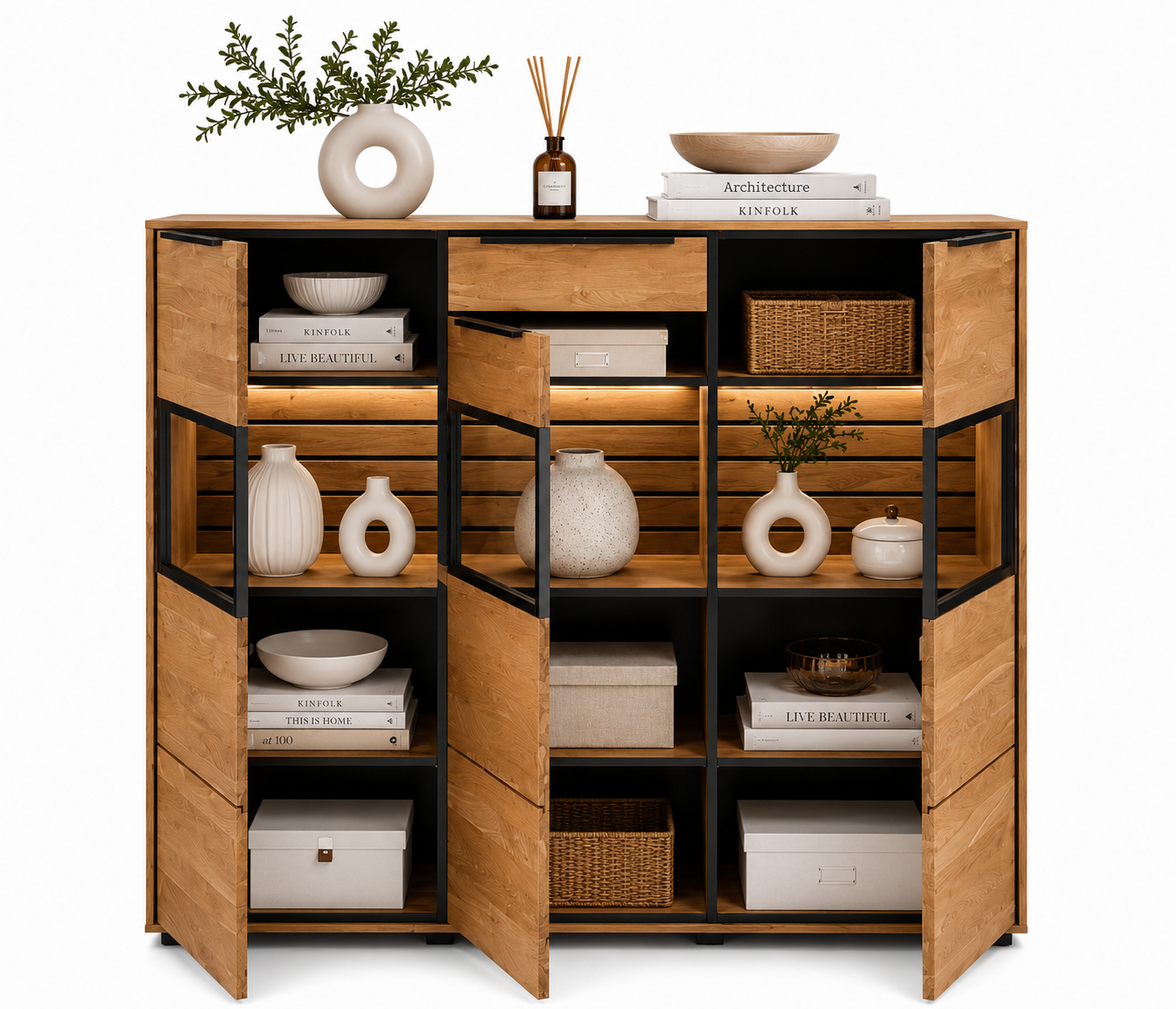 Highboard JACKSON – Eiche teilmassiv mit LED-Beleuchtung