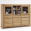 Highboard NENA BUK – Massive Buche mit Glastüren, Schubladen &amp; Bücherfächern