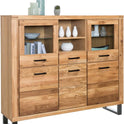 Highboard TINA – Eiche teilmassiv mit Glas- und Holztüren