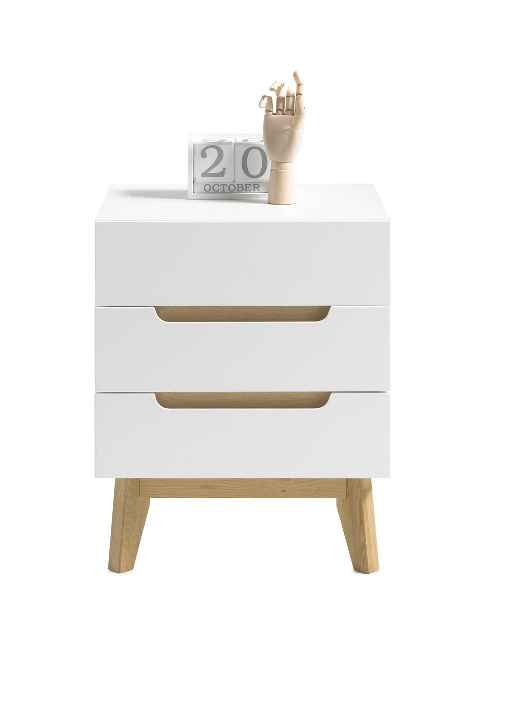 Nachtkonsole Nachtschrank weiß matt MDF Asteiche furniert Massiv Schublade 48 cm