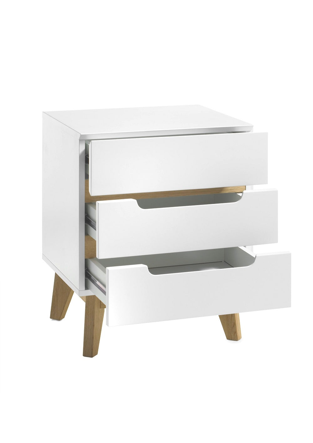 Nachtkonsole Nachtschrank weiß matt MDF Asteiche furniert Massiv Schublade 48 cm