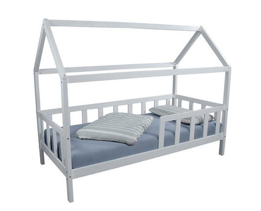 Hausbett Kinderbett Kiefer massiv weiß lackiert 90 x 200 Hytte 2 ohne Rollrost