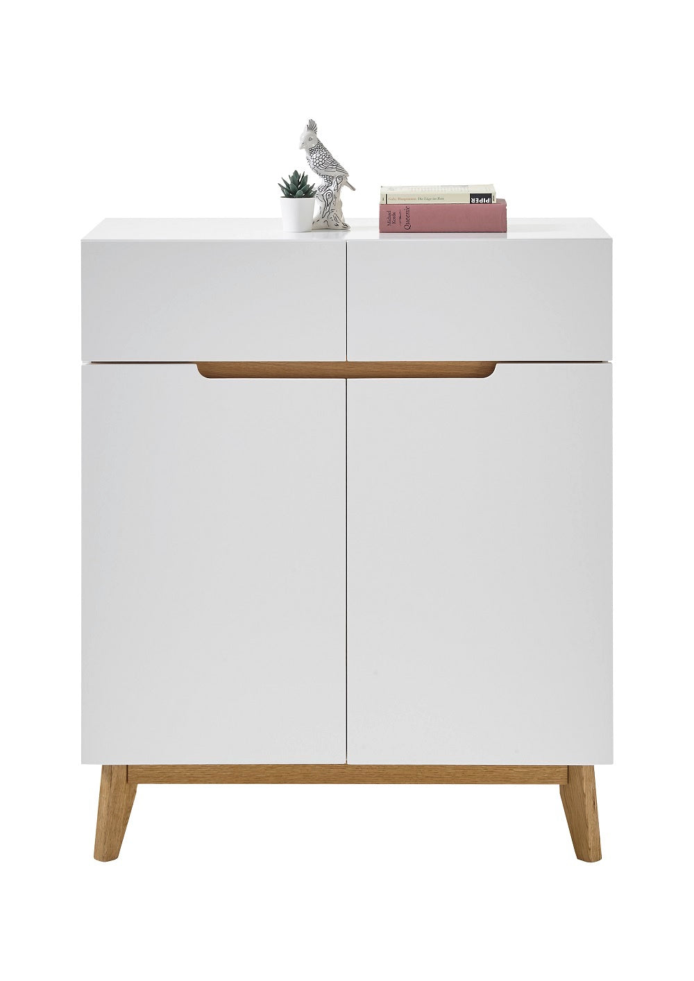 Garderobe Kommode Schrank weiß matt MDF Asteiche furniert Massiv 85 cm Cervin