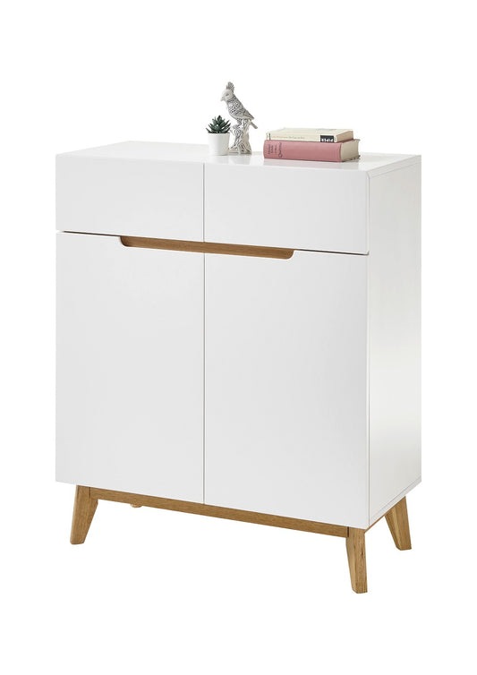 Garderobe Kommode Schrank weiß matt MDF Asteiche furniert Massiv 85 cm Cervin