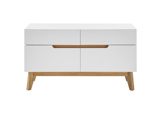 Garderobe Sitzbank Schrank Flur weiß matt MDF Asteiche furniert Massiv 97 cm