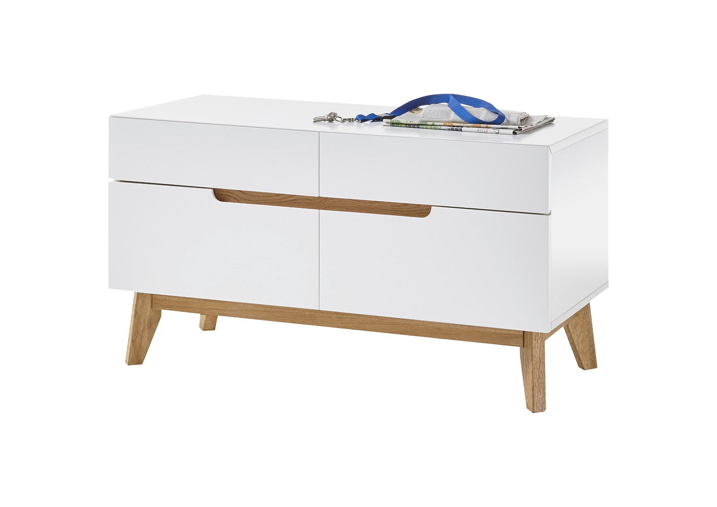 Garderobe Sitzbank Schrank Flur weiß matt MDF Asteiche furniert Massiv 97 cm