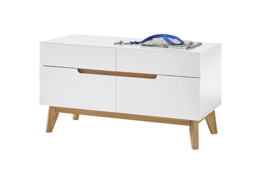Garderobe Sitzbank Schrank Flur weiß matt MDF Asteiche furniert Massiv 97 cm