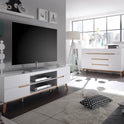 TV-Schrank Lowboard weiß matt MDF Asteiche furniert Massivholz 169 cm Cervin