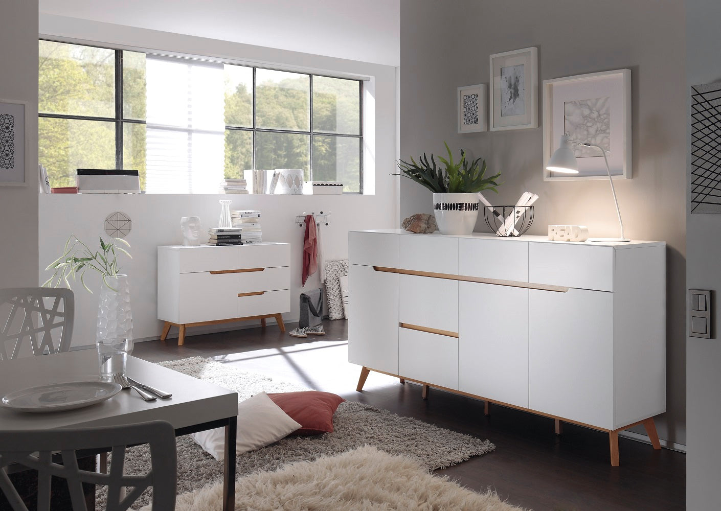 Sideboard Kommode weiß matt MDF Asteiche furniert Massivholz 193 cm T04 Cervin