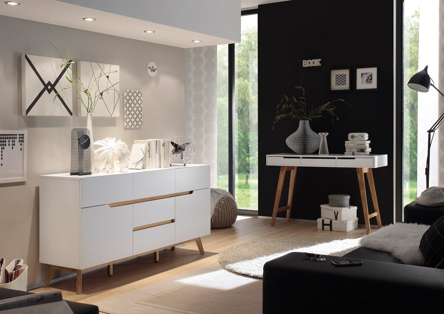 Garderobe Kleiderstange Flur weiß matt MDF Asteiche furniert Massiv 97 cm Cervin