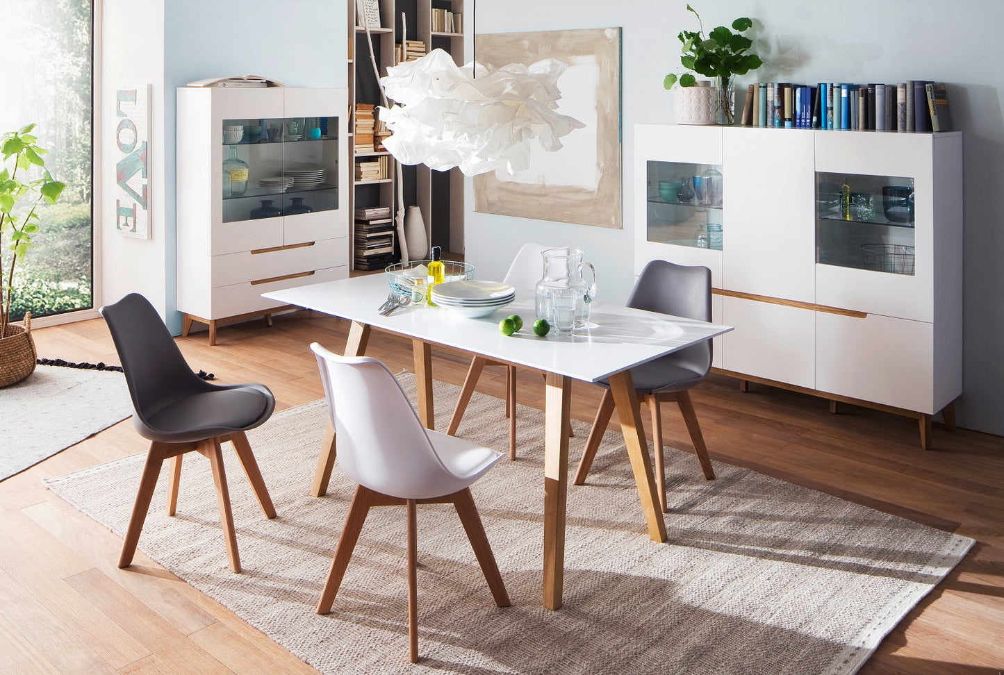Sideboard Kommode weiß matt MDF Asteiche furniert Massivholz 169 cm T03 Cervin