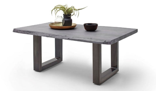 Couchtisch Baumkantentisch Akazie-massiv U-Form rechteckig grau lackiert 110 cm