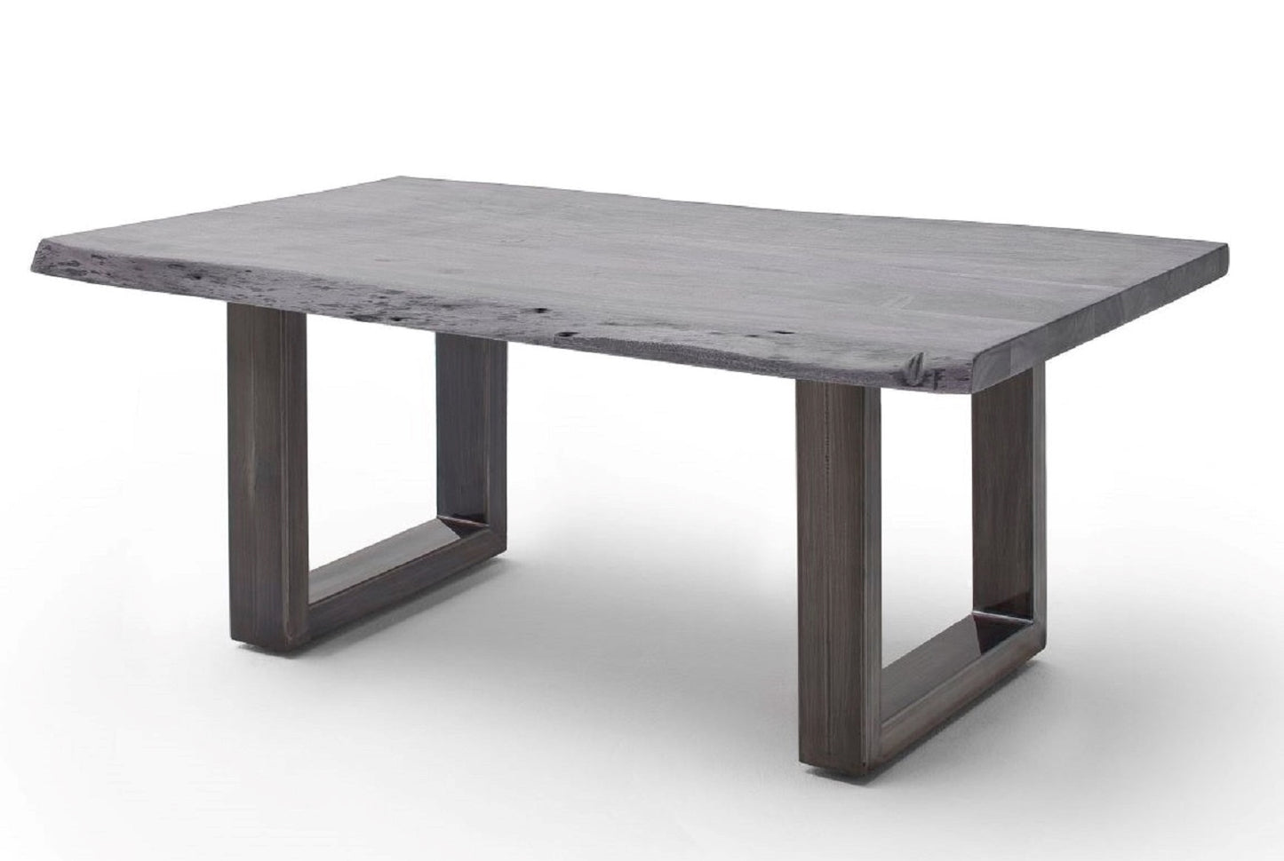 Couchtisch Baumkantentisch Akazie-massiv U-Form rechteckig grau lackiert 110 cm