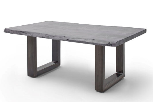 Couchtisch Baumkantentisch Akazie-massiv U-Form rechteckig grau lackiert 110 cm