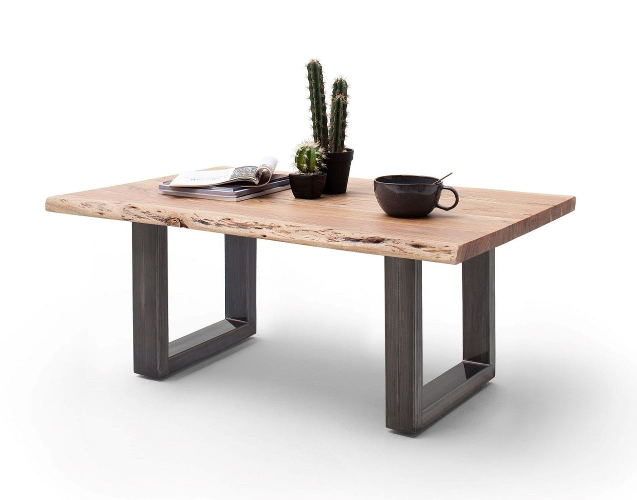Couchtisch Baumkantentisch Akazie-massiv U-Form rechteckig natur lackiert 110 cm