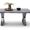 Couchtisch Baumkantentisch Akazie-massiv X-Form rechteckig grau lackiert 110 cm