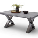 Couchtisch Baumkantentisch Akazie-massiv X-Form rechteckig grau lackiert 110 cm