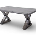Couchtisch Baumkantentisch Akazie-massiv X-Form rechteckig grau lackiert 110 cm