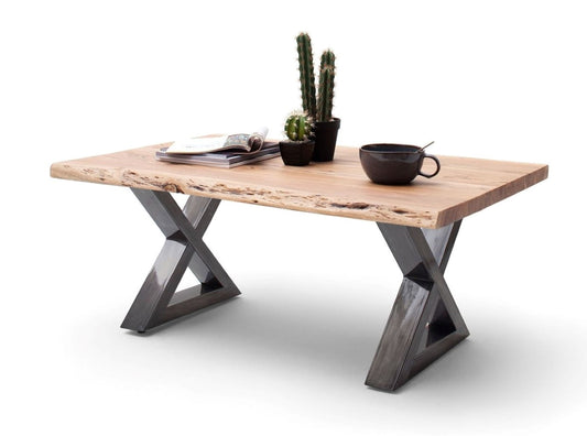 Couchtisch Baumkantentisch Akazie-massiv X-Form rechteckig natur lackiert 110 cm