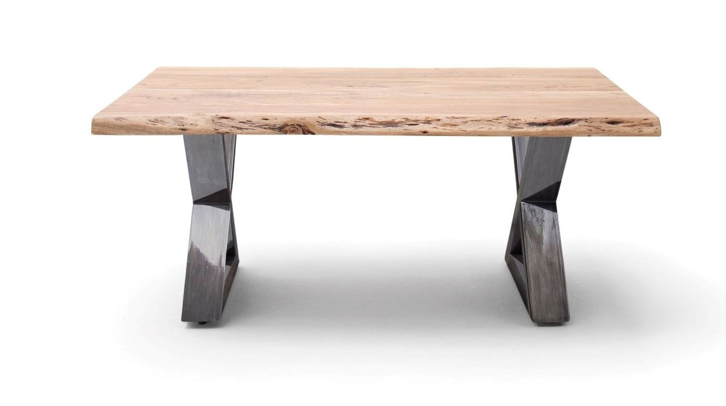 Couchtisch Baumkantentisch Akazie-massiv X-Form rechteckig natur lackiert 110 cm