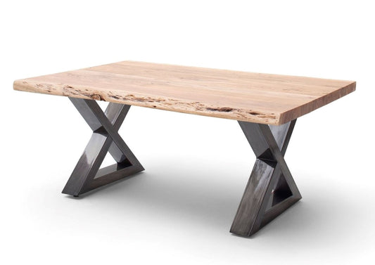 Couchtisch Baumkantentisch Akazie-massiv X-Form rechteckig natur lackiert 110 cm
