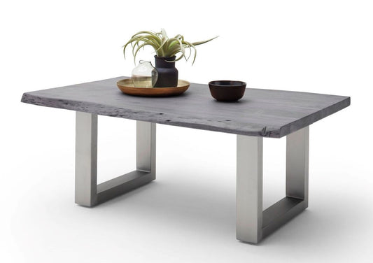 Couchtisch Baumkantentisch Akazie-massiv U-Form rechteckig grau lackiert 110 cm