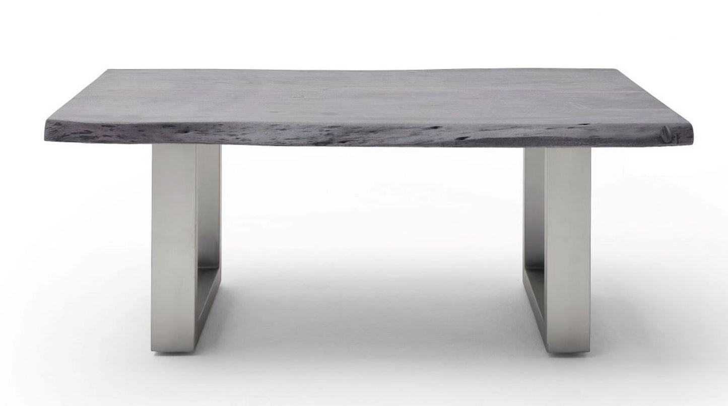 Couchtisch Baumkantentisch Akazie-massiv U-Form rechteckig grau lackiert 110 cm