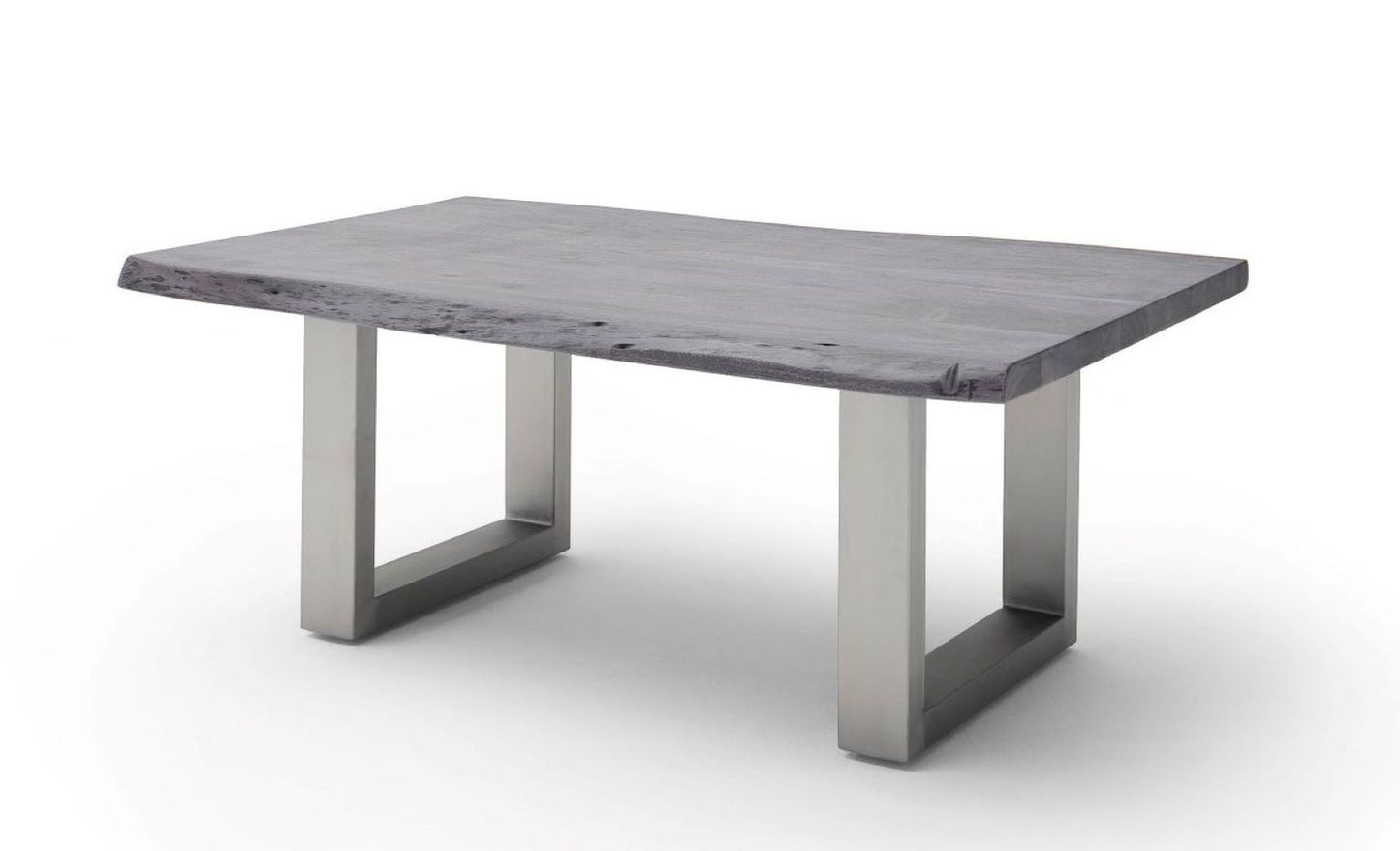 Couchtisch Baumkantentisch Akazie-massiv U-Form rechteckig grau lackiert 110 cm