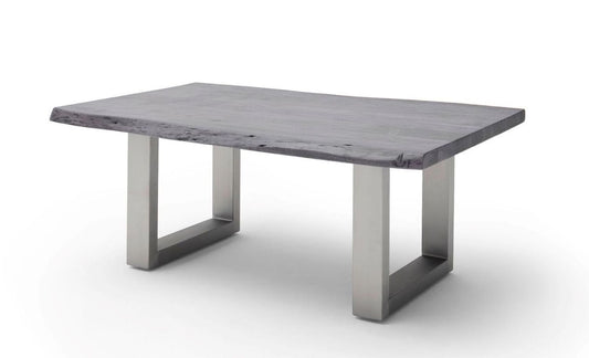 Couchtisch Baumkantentisch Akazie-massiv U-Form rechteckig grau lackiert 110 cm