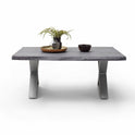 Couchtisch Baumkantentisch Akazie-massiv X-Form rechteckig grau lackiert 110 cm