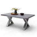 Couchtisch Baumkantentisch Akazie-massiv X-Form rechteckig grau lackiert 110 cm