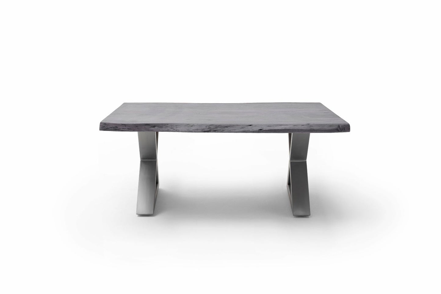 Couchtisch Baumkantentisch Akazie-massiv X-Form rechteckig grau lackiert 110 cm