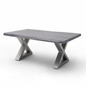 Couchtisch Baumkantentisch Akazie-massiv X-Form rechteckig grau lackiert 110 cm