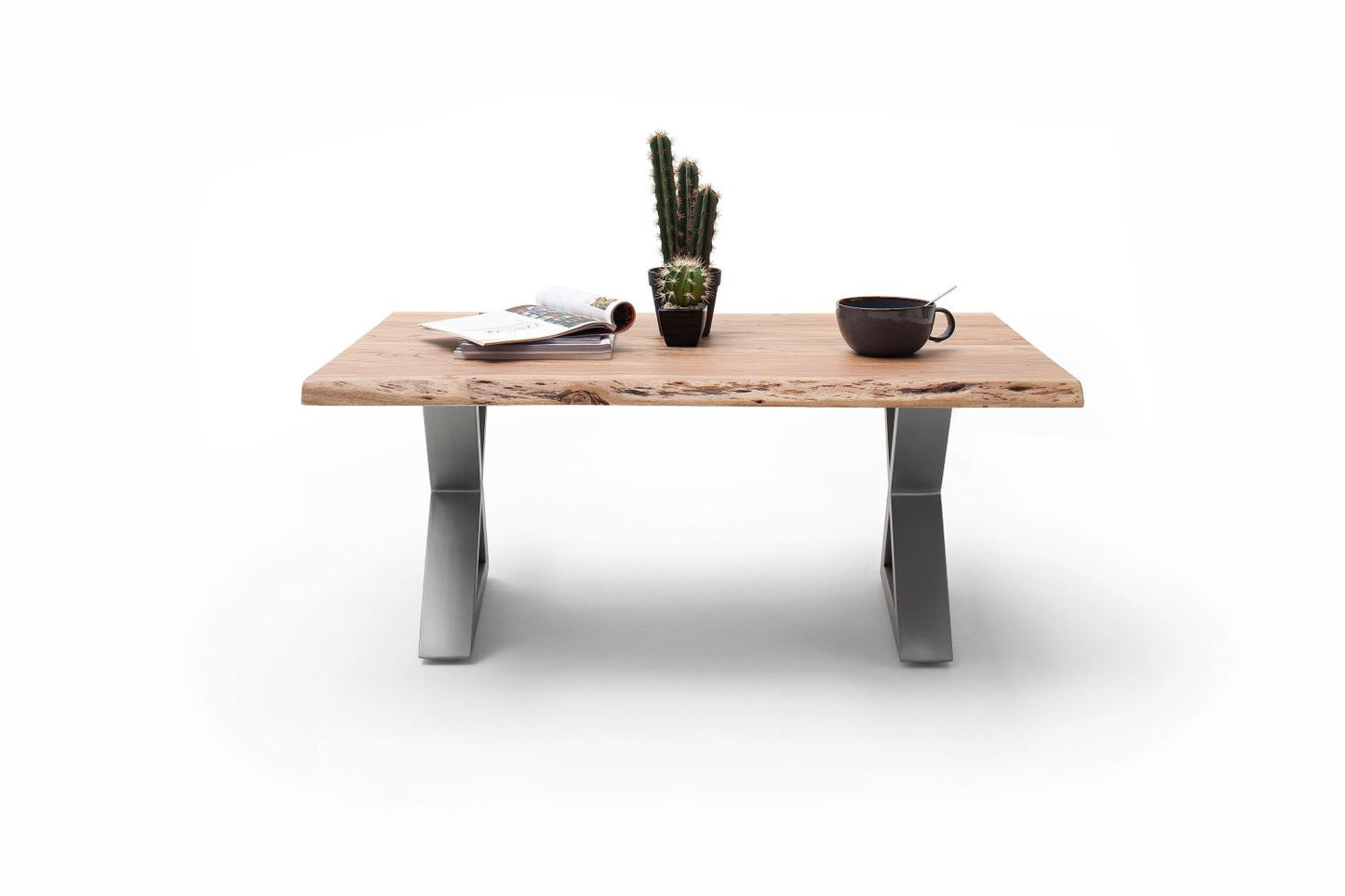 Couchtisch Baumkantentisch Akazie-massiv X-Form rechteckig natur lackiert 110 cm