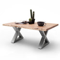 Couchtisch Baumkantentisch Akazie-massiv X-Form rechteckig natur lackiert 110 cm