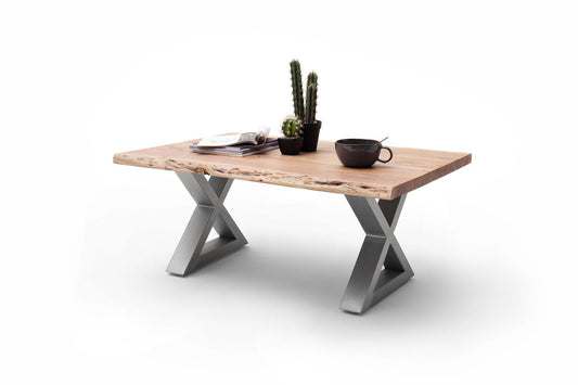 Couchtisch Baumkantentisch Akazie-massiv X-Form rechteckig natur lackiert 110 cm