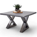 Couchtisch Baumkantentisch Akazie-massiv X-Form quadratisch grau lackiert 75 cm