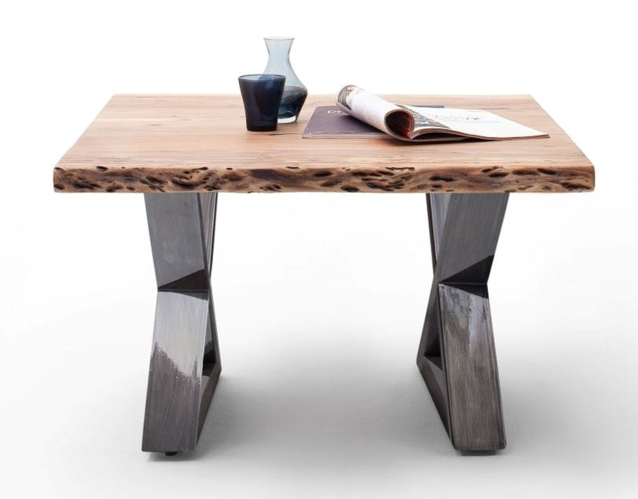 Couchtisch Baumkantentisch Akazie-massiv X-Form quadratisch natur lackiert 75 cm