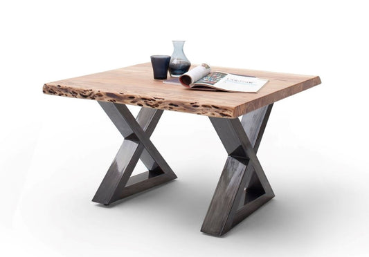 Couchtisch Baumkantentisch Akazie-massiv X-Form quadratisch natur lackiert 75 cm