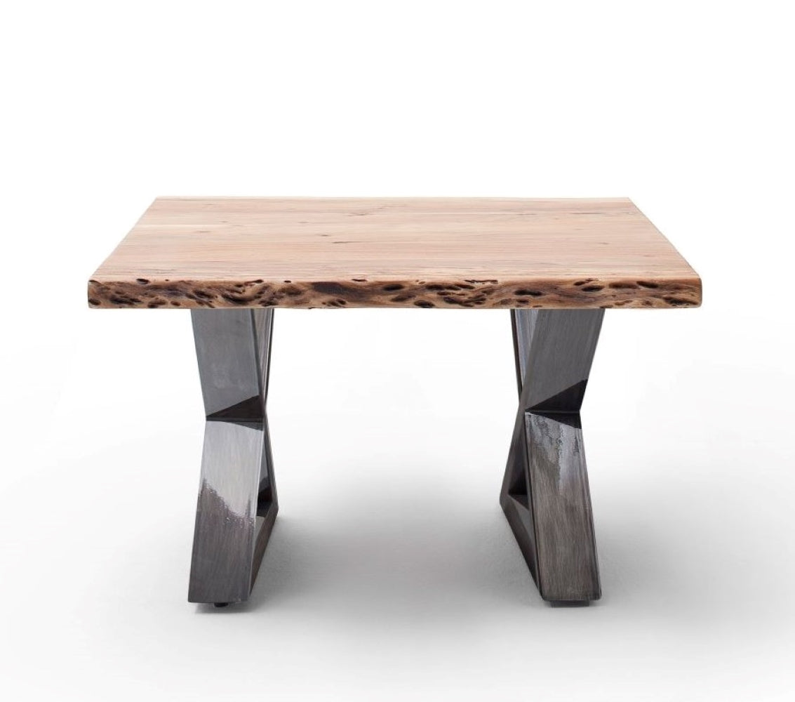 Couchtisch Baumkantentisch Akazie-massiv X-Form quadratisch natur lackiert 75 cm
