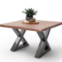 Couchtisch Baumkantentisch Akazie-massiv X-Form quadratisch walnuss lackiert 75 cm