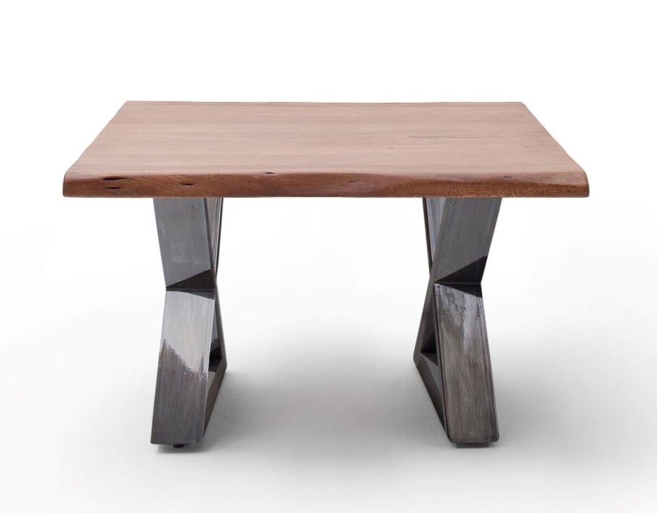 Couchtisch Baumkantentisch Akazie-massiv X-Form quadratisch walnuss lackiert 75 cm