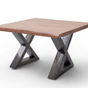 Couchtisch Baumkantentisch Akazie-massiv X-Form quadratisch walnuss lackiert 75 cm